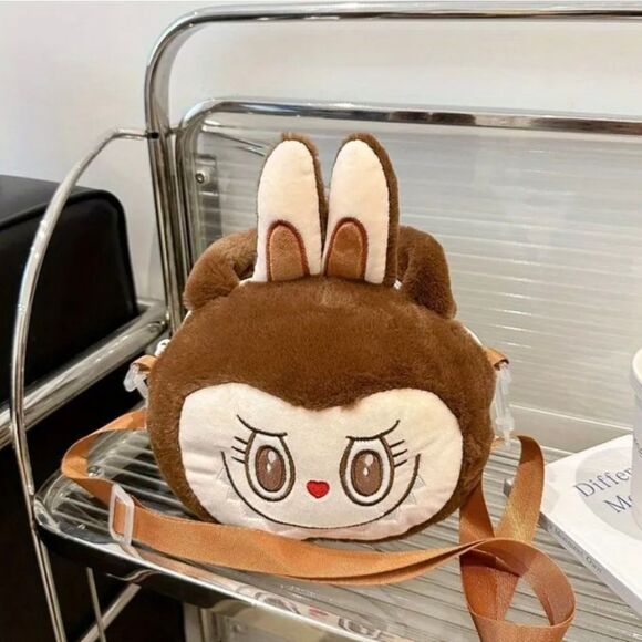 Labubu The Monsters Brown Zimomo Theme Fuzzy Crossbody Handbag Character Kawaii - Picture 1 of 2
